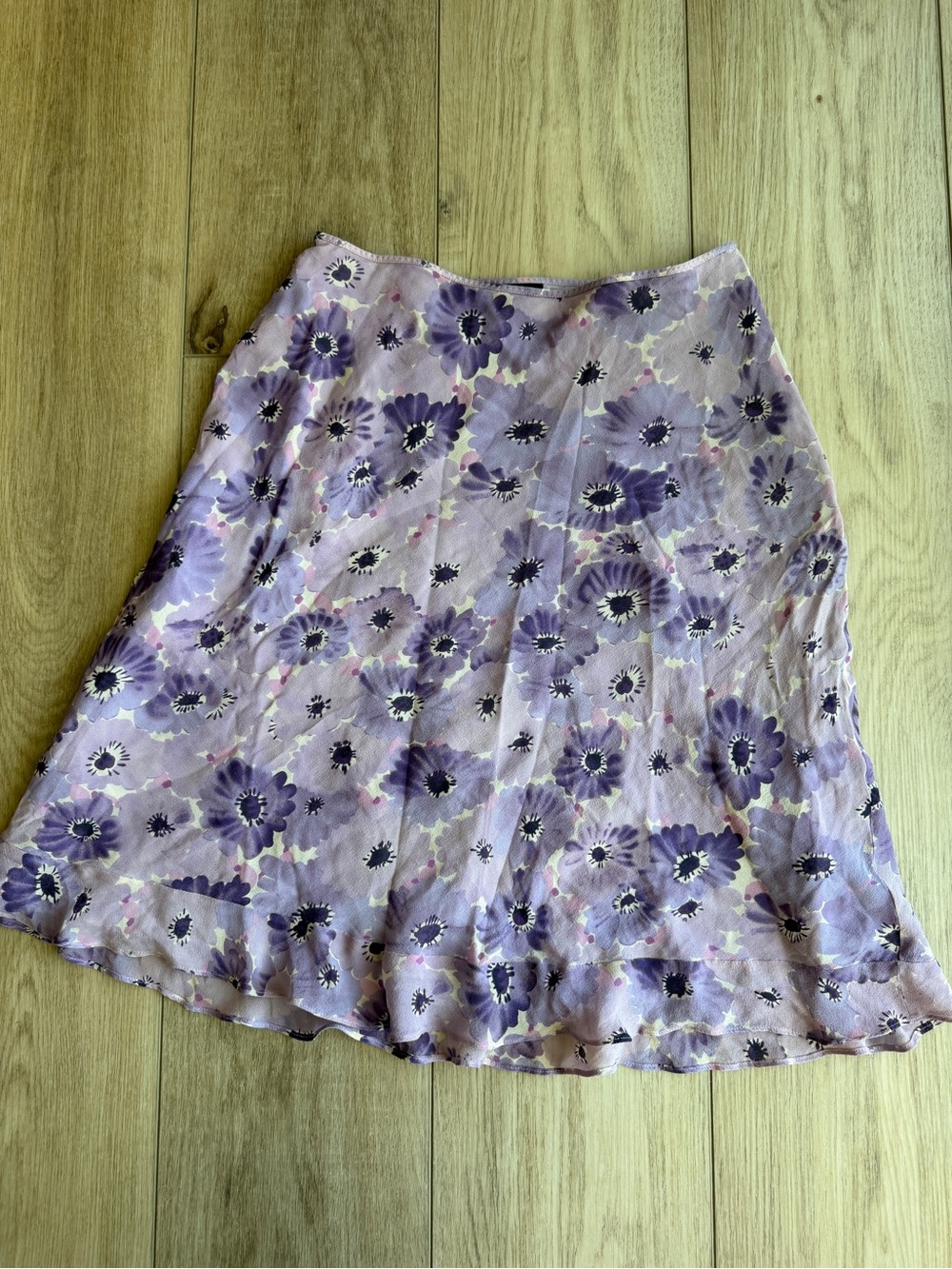 Ann Taylor Purple Floral Skirt with Lavender and Violet Blooms